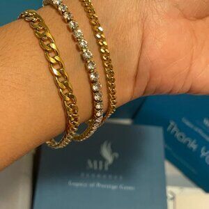 14K Gold Plated Charm Bracelet Set | 3-Piece Stackable Zircon